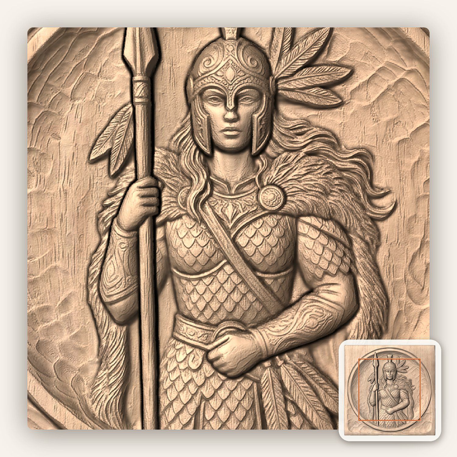 Female Warrior Spear Goddess CNC Relief STL bas-relief STL — view 5