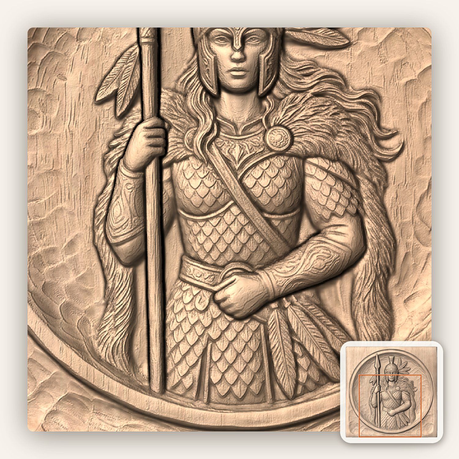 Female Warrior Spear Goddess CNC Relief STL bas-relief STL — view 6