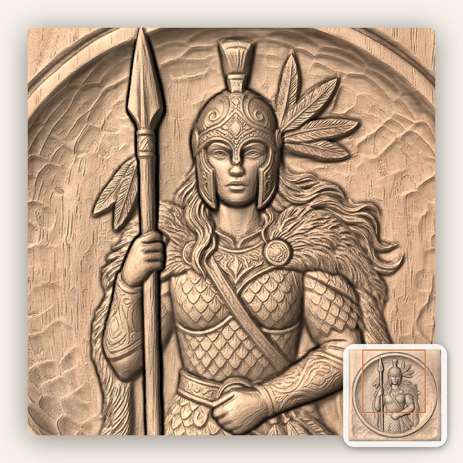 Female Warrior Spear Goddess CNC Relief STL bas-relief STL — view 7