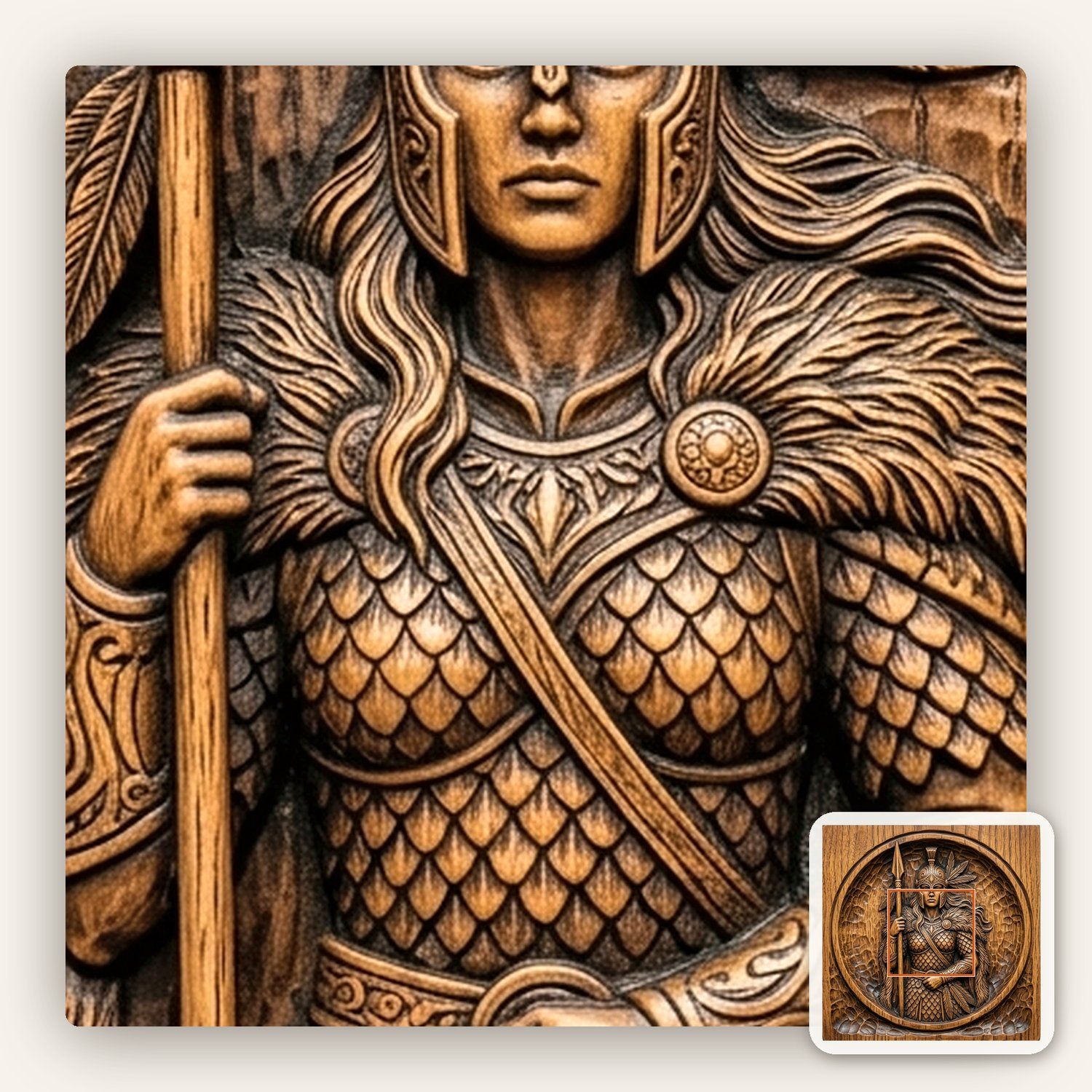 Female Warrior Spear Goddess CNC Relief STL bas-relief STL — view 9