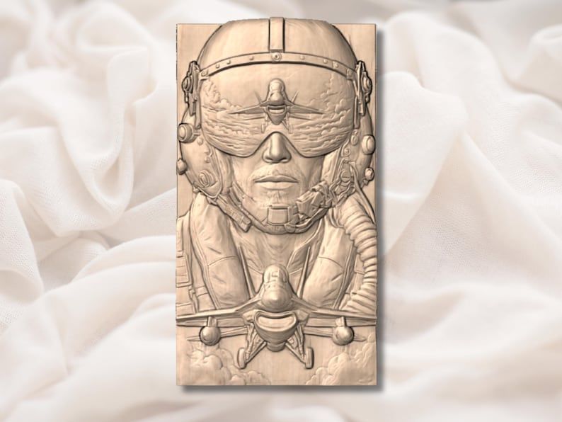 Fighter Pilot Portrait with Reflective Visor 3D Relief STL bas-relief STL — view 2