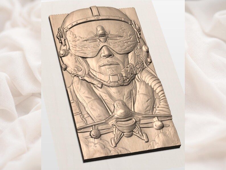 Fighter Pilot Portrait with Reflective Visor 3D Relief STL bas-relief STL — view 3