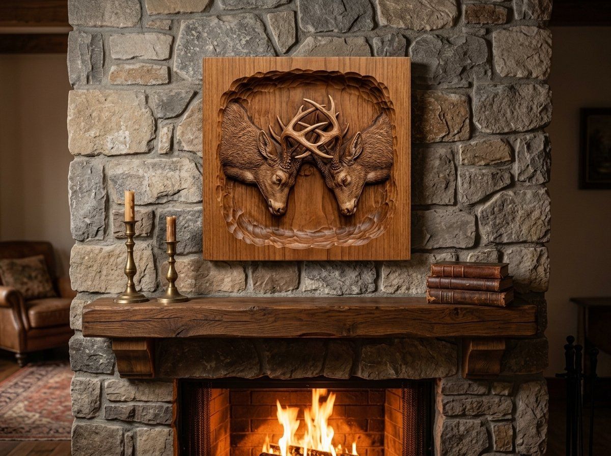 Fighting Whitetail Bucks CNC Relief STL bas-relief STL — view 12