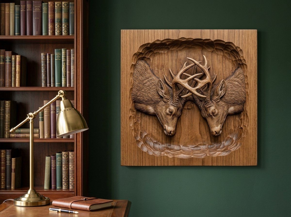 Fighting Whitetail Bucks CNC Relief STL bas-relief STL — view 13