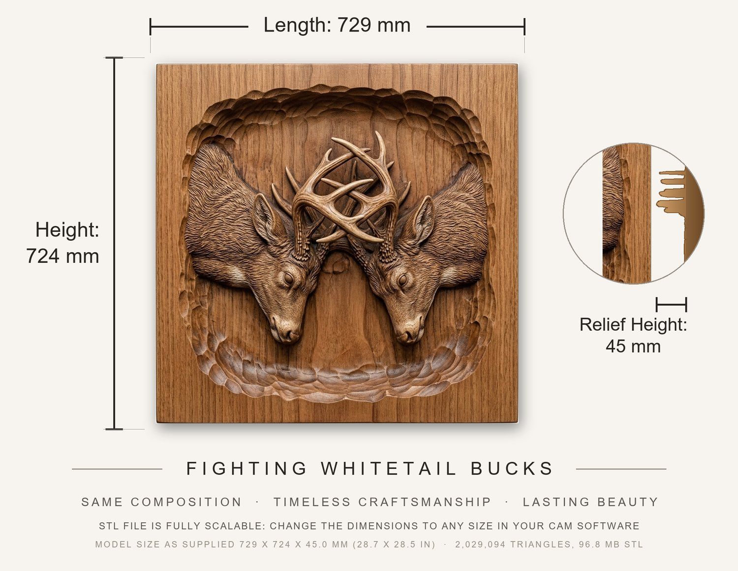 Fighting Whitetail Bucks CNC Relief STL bas-relief STL — view 3