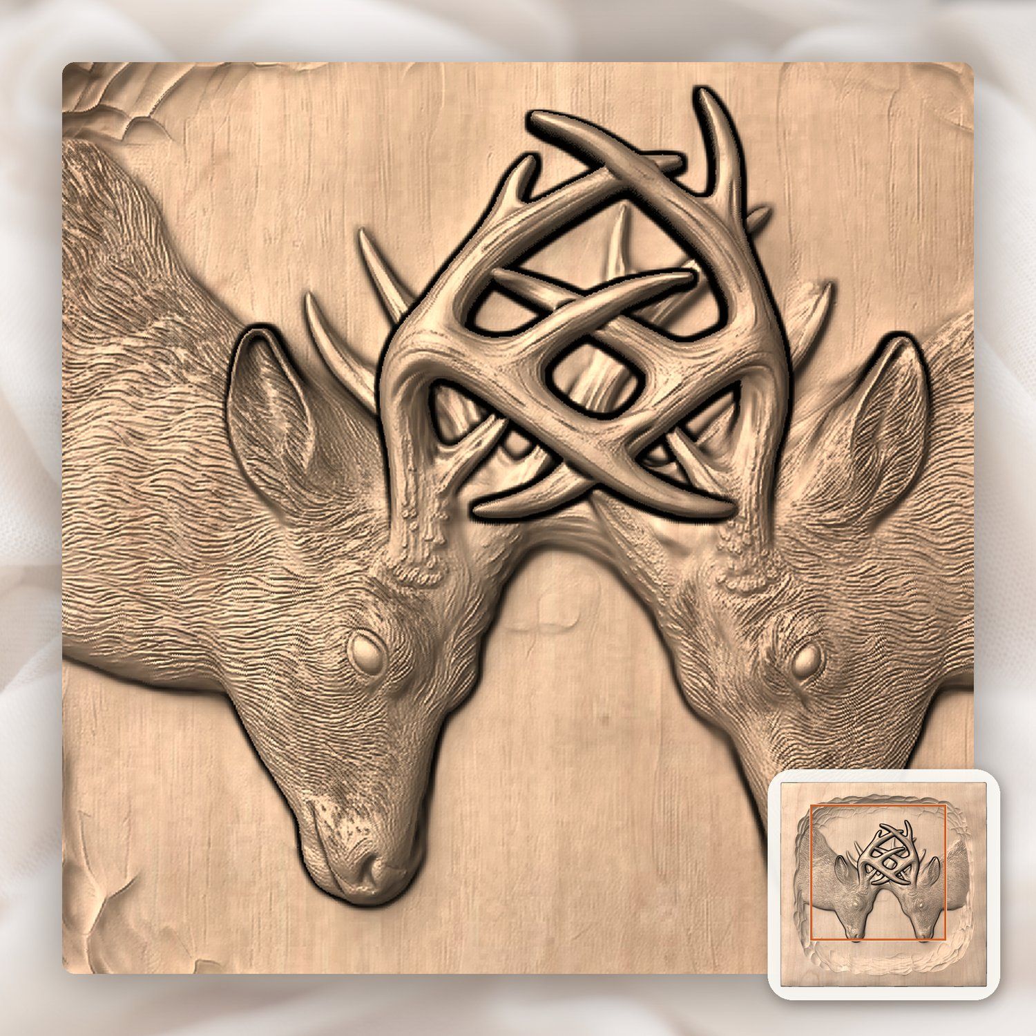 Fighting Whitetail Bucks CNC Relief STL bas-relief STL — view 6