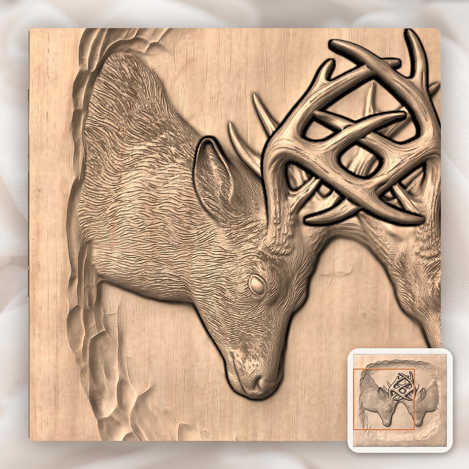 Fighting Whitetail Bucks CNC Relief STL bas-relief STL — view 8