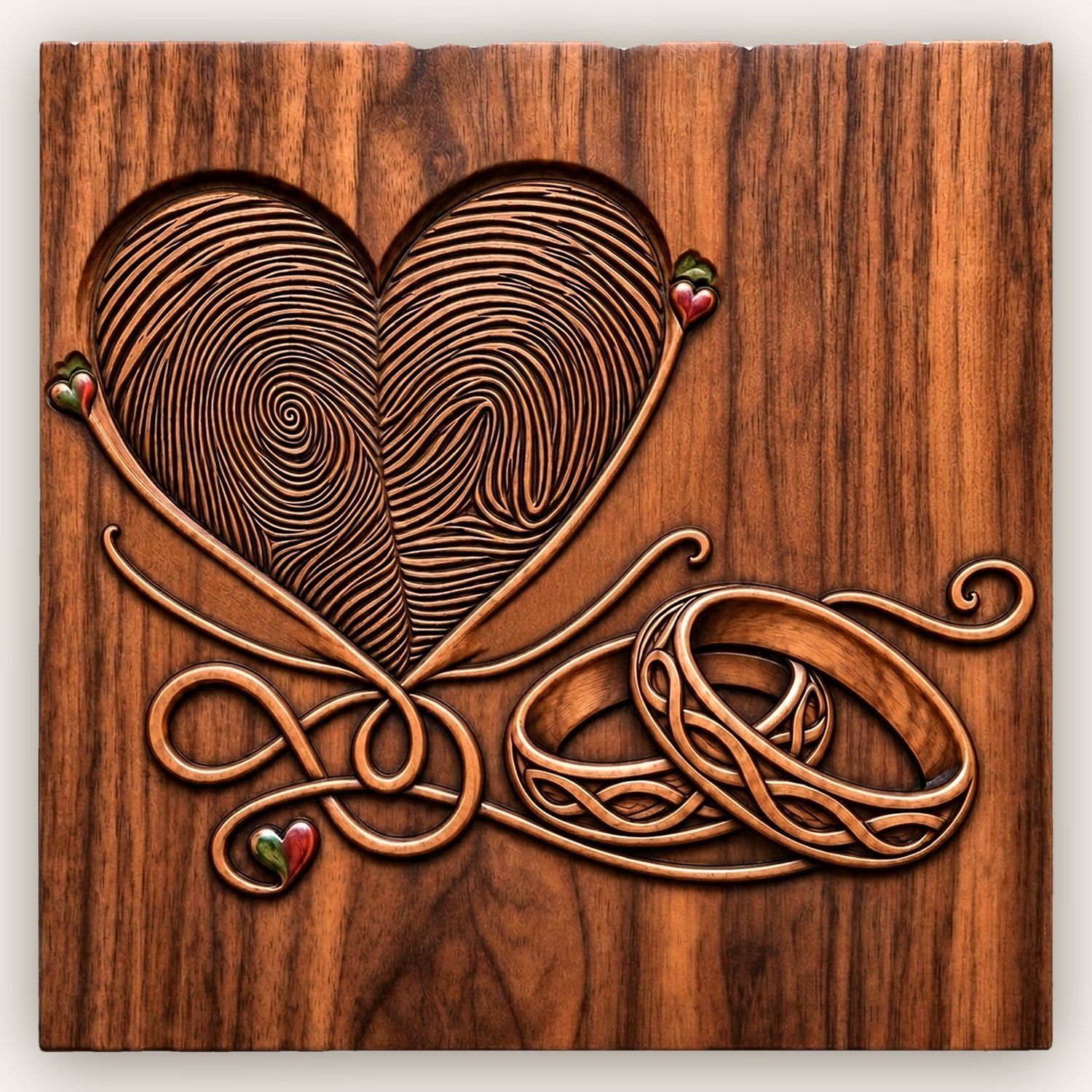 Fingerprint Heart Wedding Rings CNC Relief STL bas-relief STL design