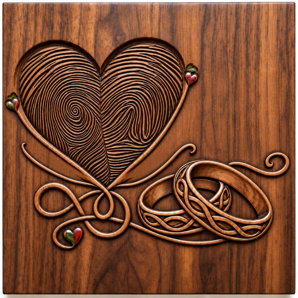Fingerprint Heart Wedding Rings CNC Relief STL bas-relief STL — view 10