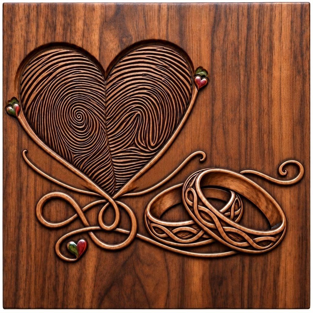 Fingerprint Heart Wedding Rings CNC Relief STL bas-relief STL — view 11