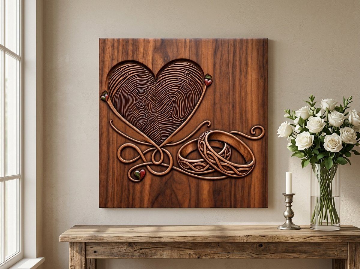 Fingerprint Heart Wedding Rings CNC Relief STL bas-relief STL — view 12