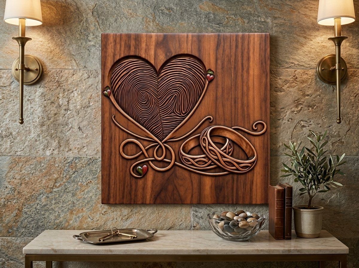 Fingerprint Heart Wedding Rings CNC Relief STL bas-relief STL — view 13