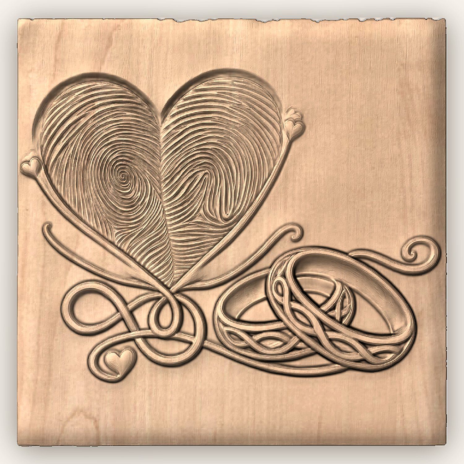 Fingerprint Heart Wedding Rings CNC Relief STL bas-relief STL — view 2