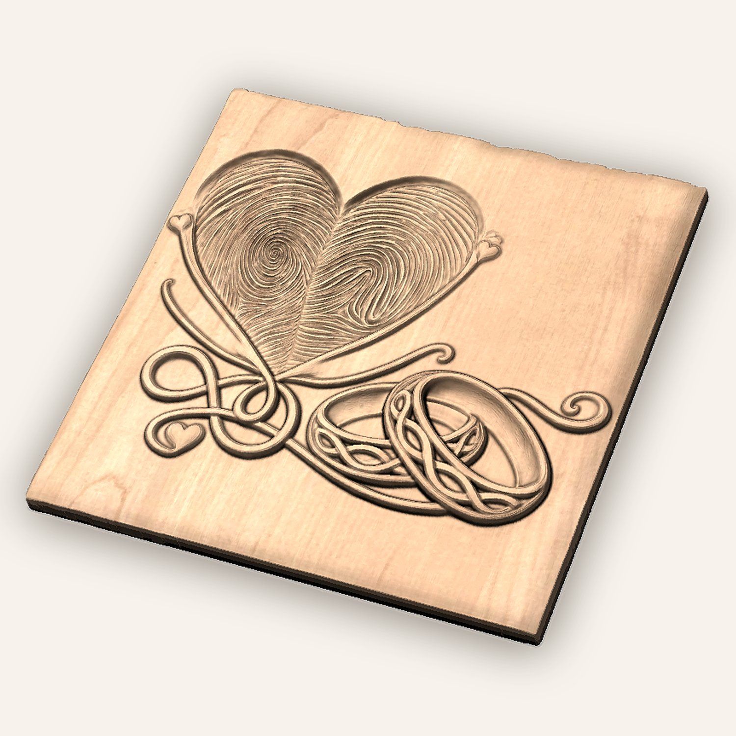 Fingerprint Heart Wedding Rings CNC Relief STL bas-relief STL — view 3