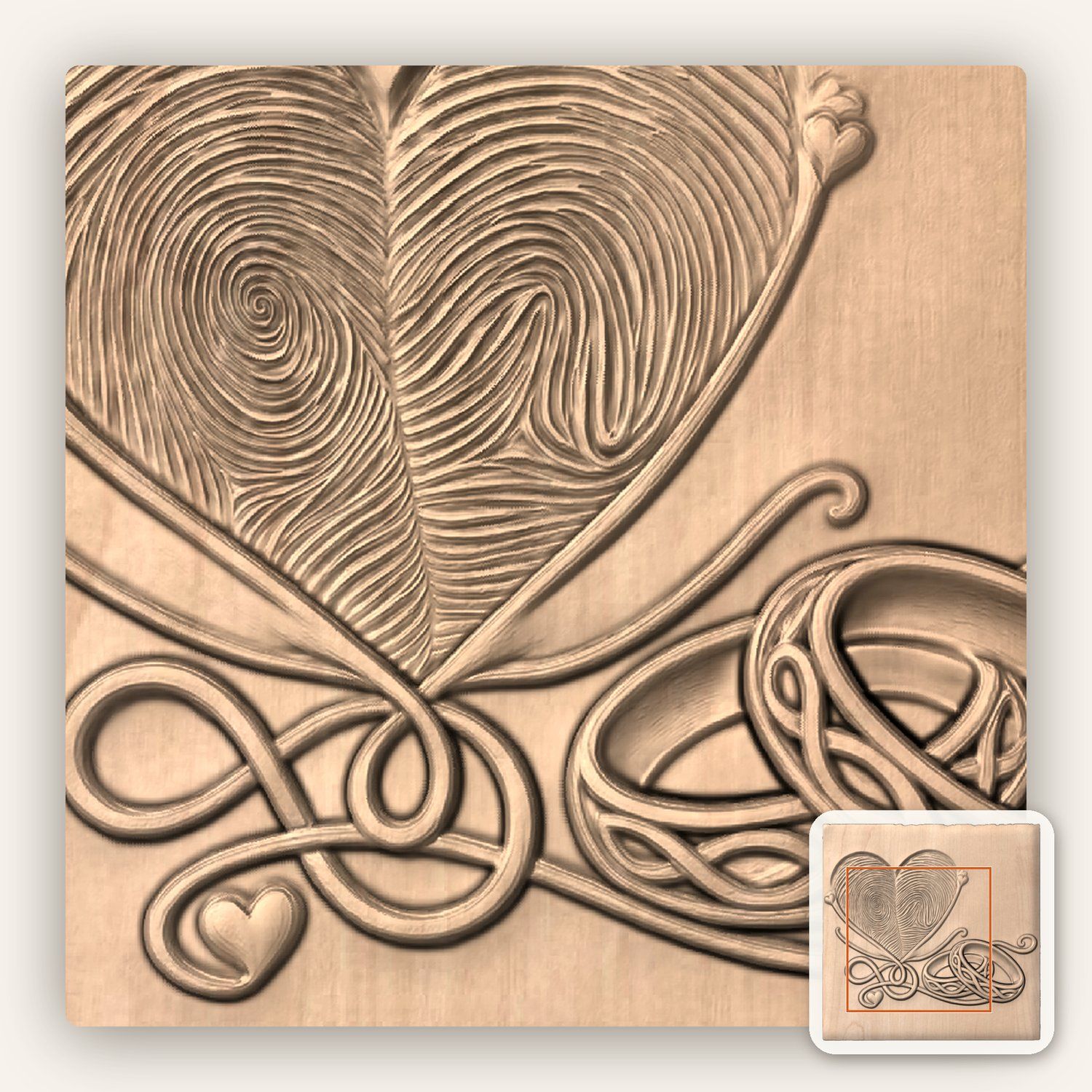 Fingerprint Heart Wedding Rings CNC Relief STL bas-relief STL — view 4