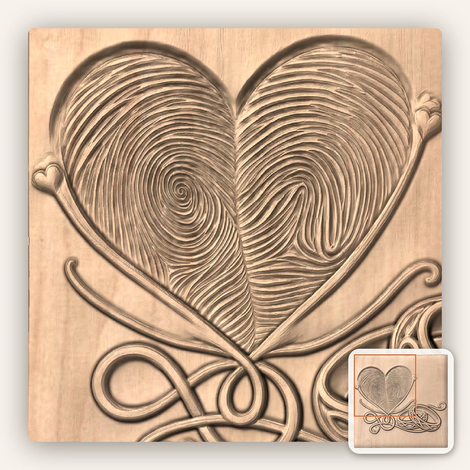 Fingerprint Heart Wedding Rings CNC Relief STL bas-relief STL — view 5