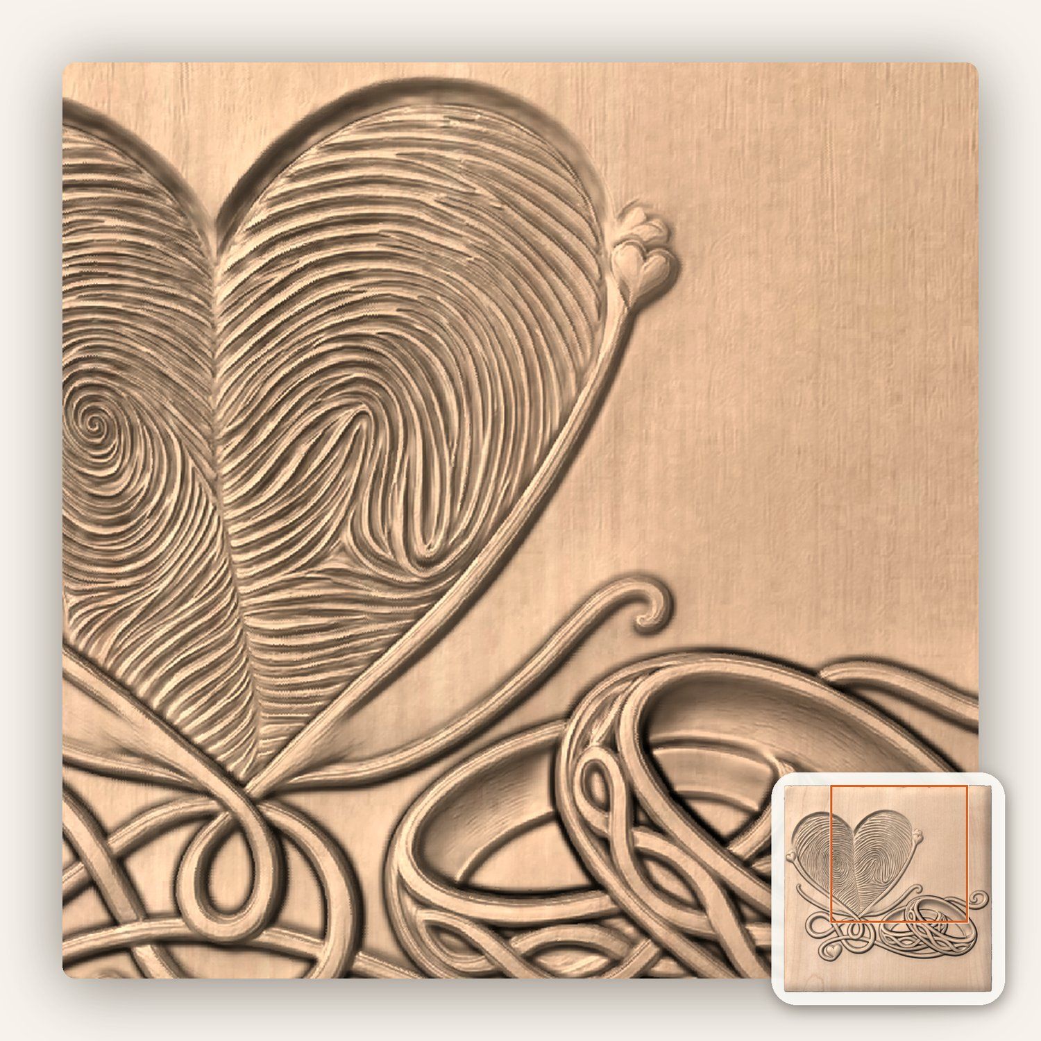 Fingerprint Heart Wedding Rings CNC Relief STL bas-relief STL — view 7