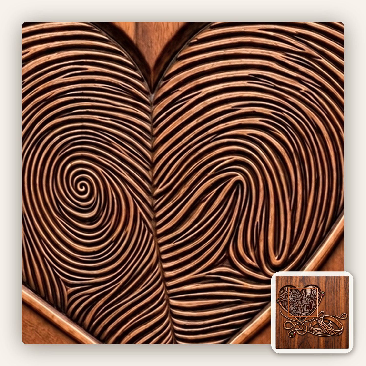Fingerprint Heart Wedding Rings CNC Relief STL bas-relief STL — view 8