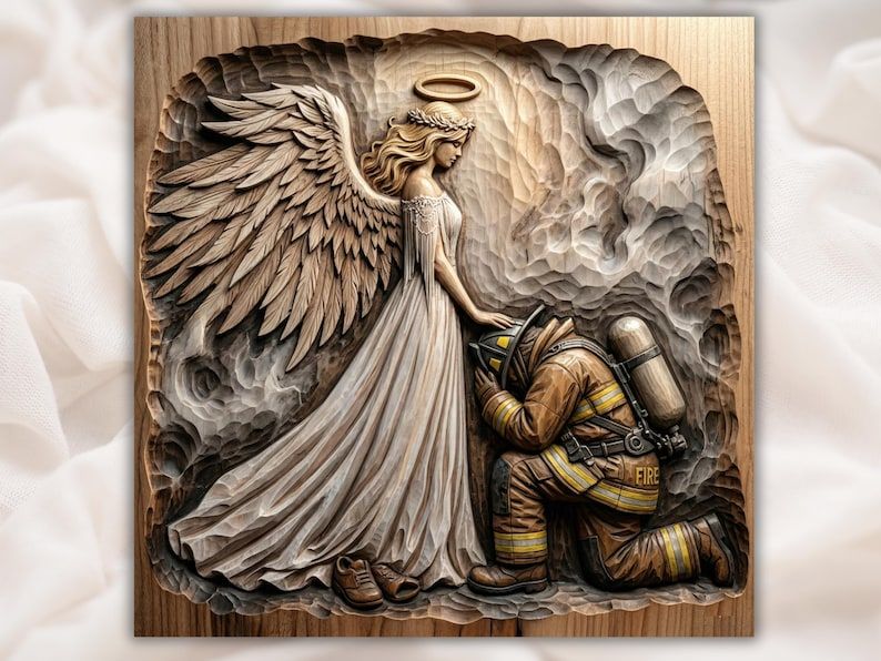 Guardian Angel and Kneeling Firefighter Bas-Relief STL bas-relief STL design