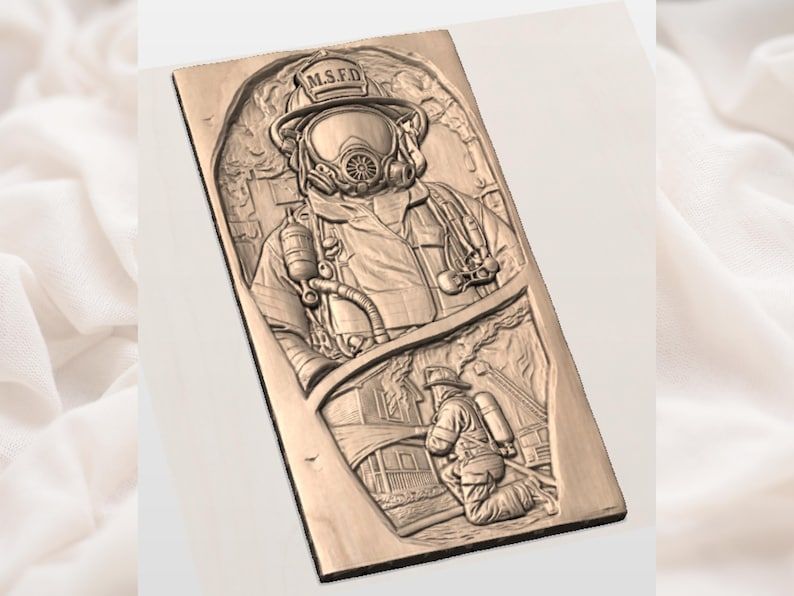 Firefighter in Full Gear Bas-Relief STL with Rescue Scene bas-relief STL — view 2