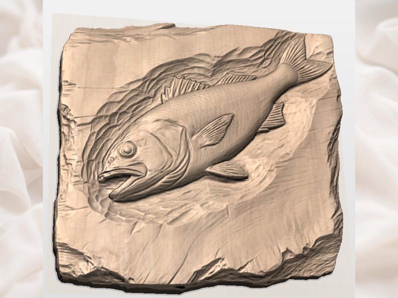 Largemouth Bass Bas-Relief STL for CNC Carving and 3D Print bas-relief STL — view 2