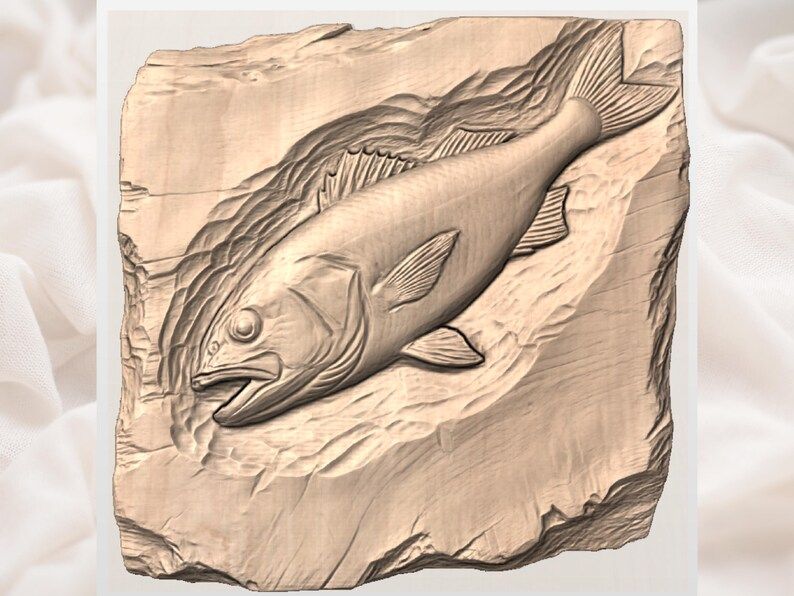 Largemouth Bass Bas-Relief STL for CNC Carving and 3D Print bas-relief STL — view 3