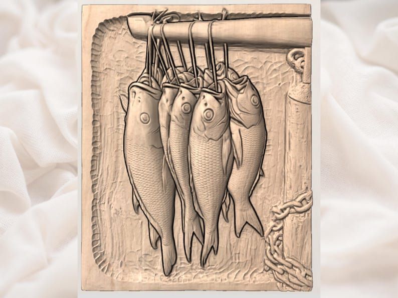 Day's Catch Fish Stringer Bas-Relief STL for CNC and 3D Printing bas-relief STL — view 2
