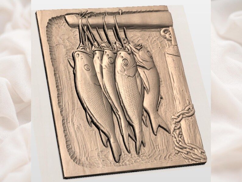 Day's Catch Fish Stringer Bas-Relief STL for CNC and 3D Printing bas-relief STL — view 3