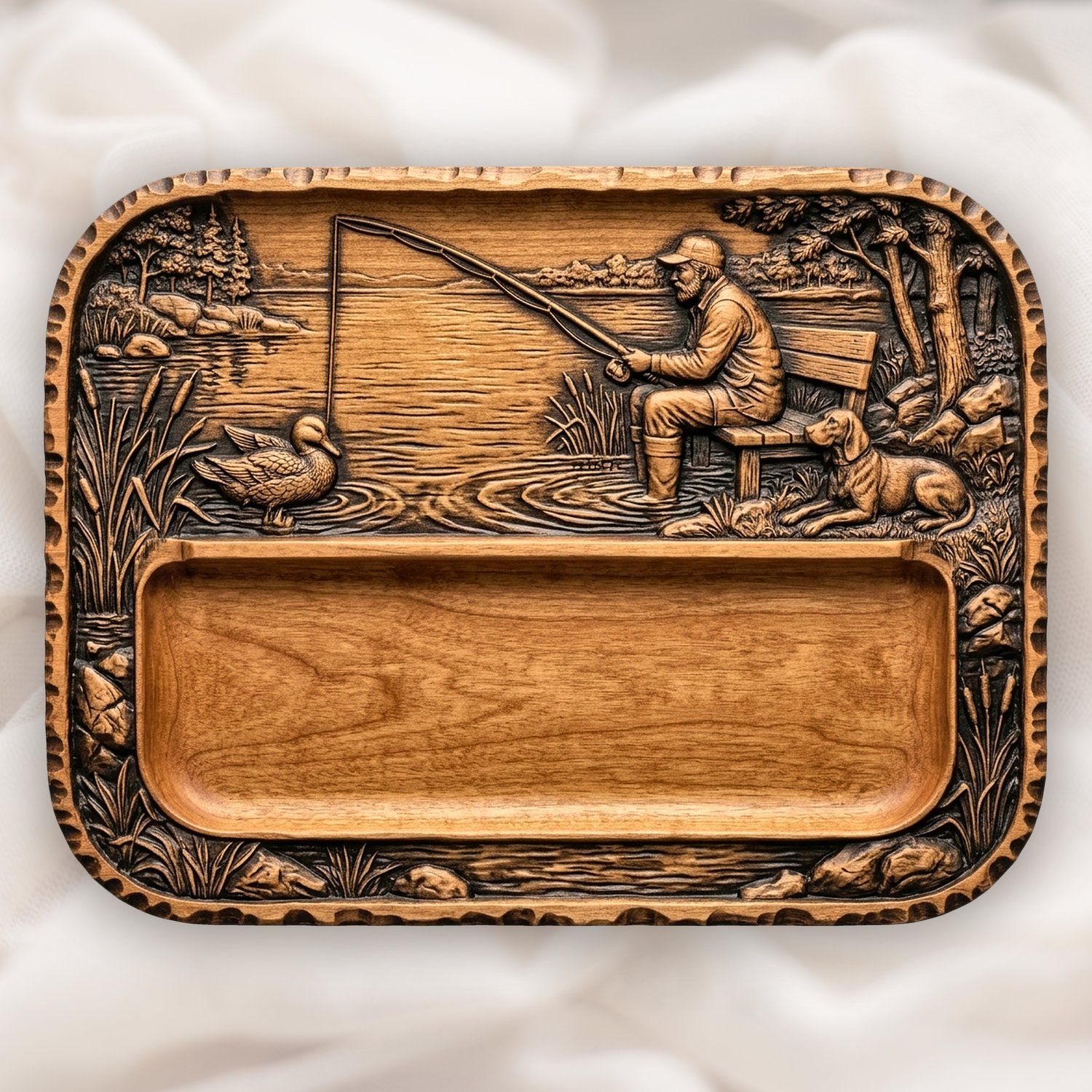 Fisherman and Dog Lakeside Scene CNC Relief STL bas-relief STL — view 11