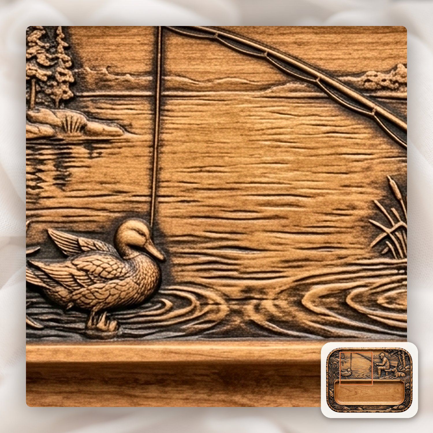 Fisherman and Dog Lakeside Scene CNC Relief STL bas-relief STL — view 13