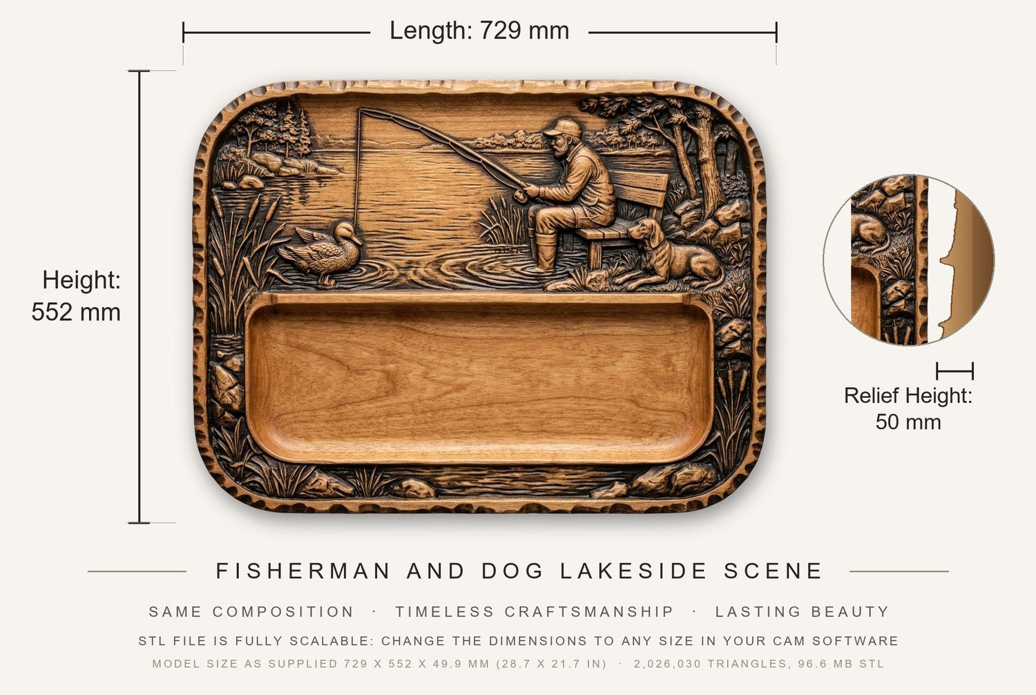 Fisherman and Dog Lakeside Scene CNC Relief STL bas-relief STL — view 3