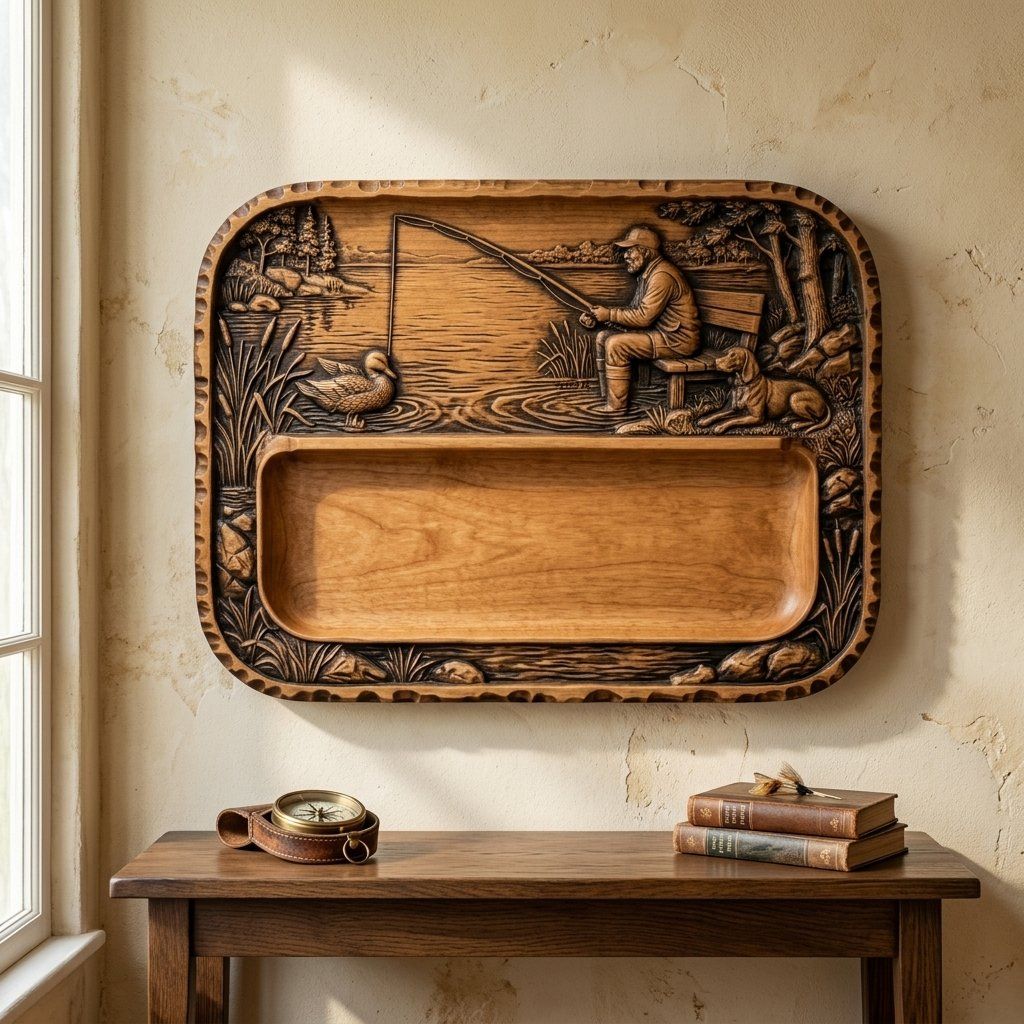 Fisherman and Dog Lakeside Scene CNC Relief STL bas-relief STL — view 15