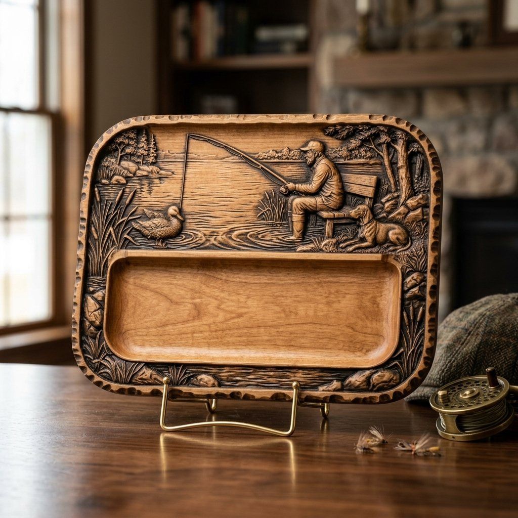 Fisherman and Dog Lakeside Scene CNC Relief STL bas-relief STL — view 16