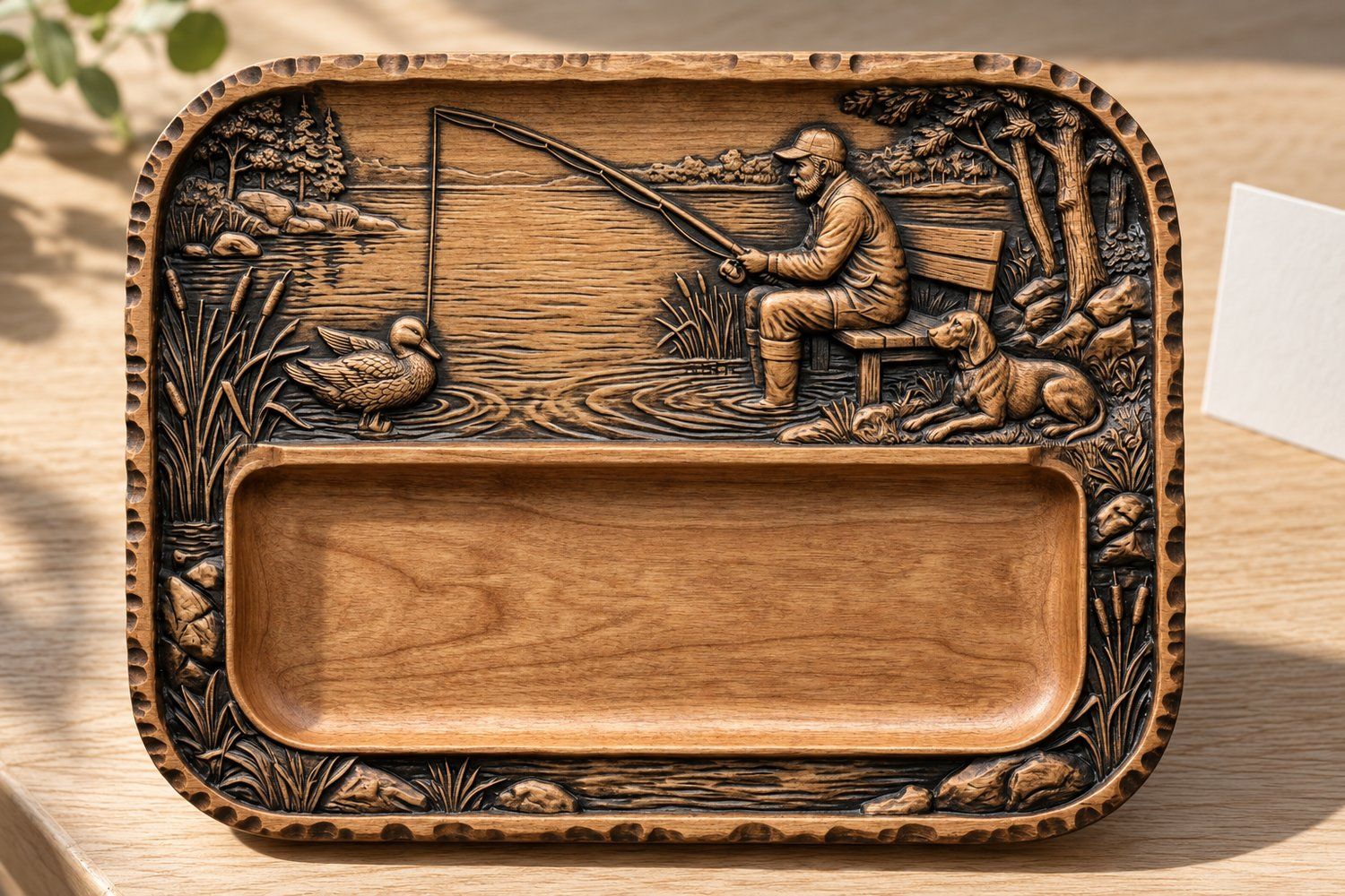 Fisherman and Dog Lakeside Scene CNC Relief STL bas-relief STL — view 19
