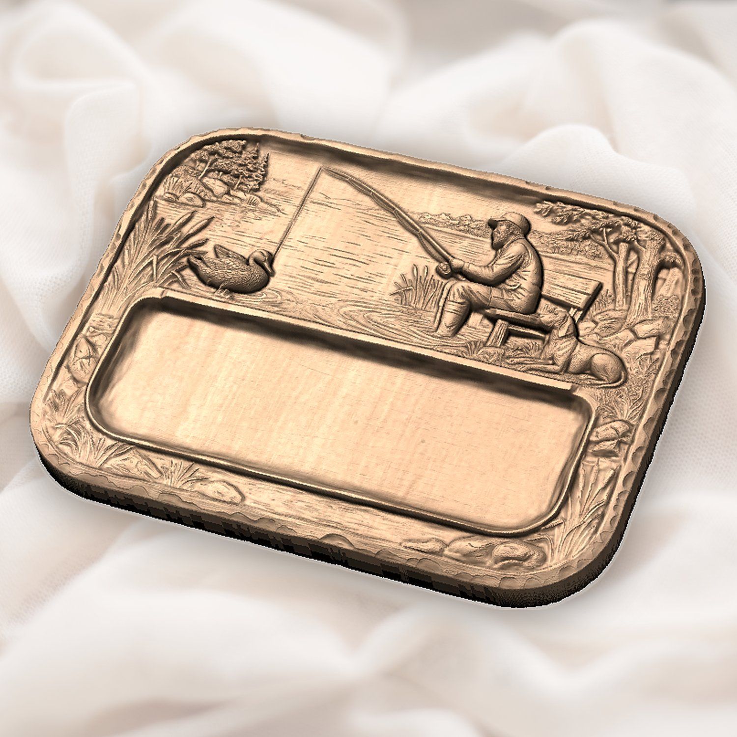 Fisherman and Dog Lakeside Scene CNC Relief STL bas-relief STL — view 5