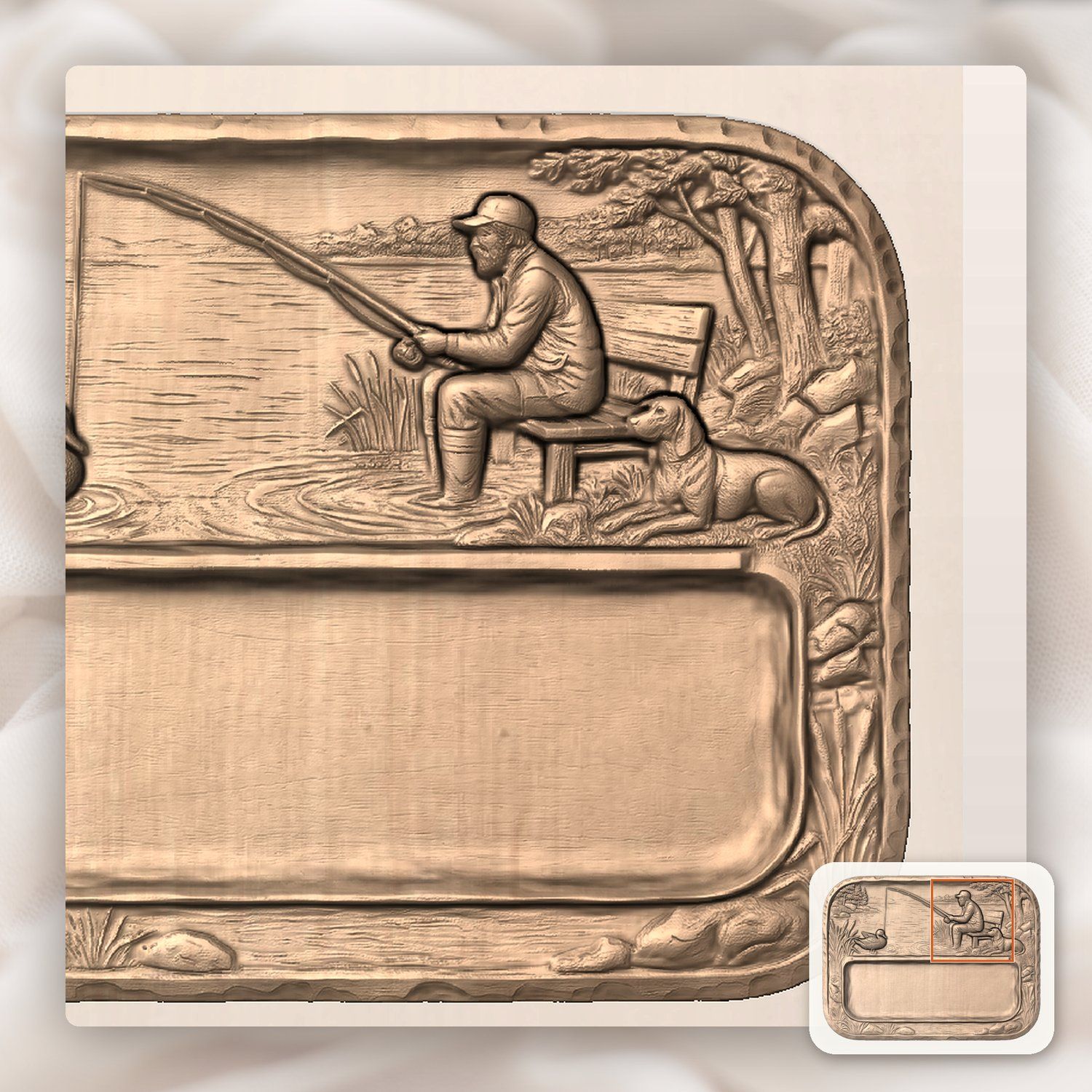 Fisherman and Dog Lakeside Scene CNC Relief STL bas-relief STL — view 6