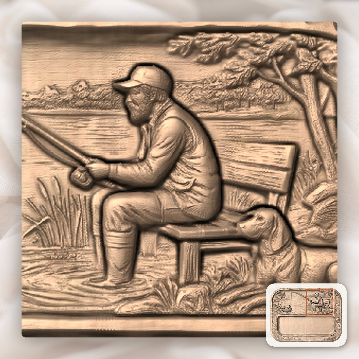 Fisherman and Dog Lakeside Scene CNC Relief STL bas-relief STL — view 7