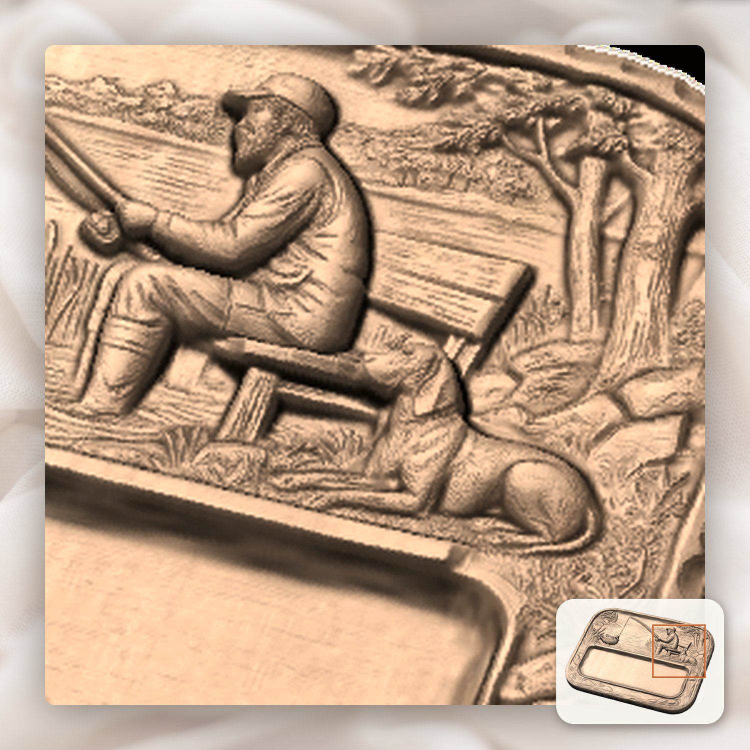 Fisherman and Dog Lakeside Scene CNC Relief STL bas-relief STL — view 9