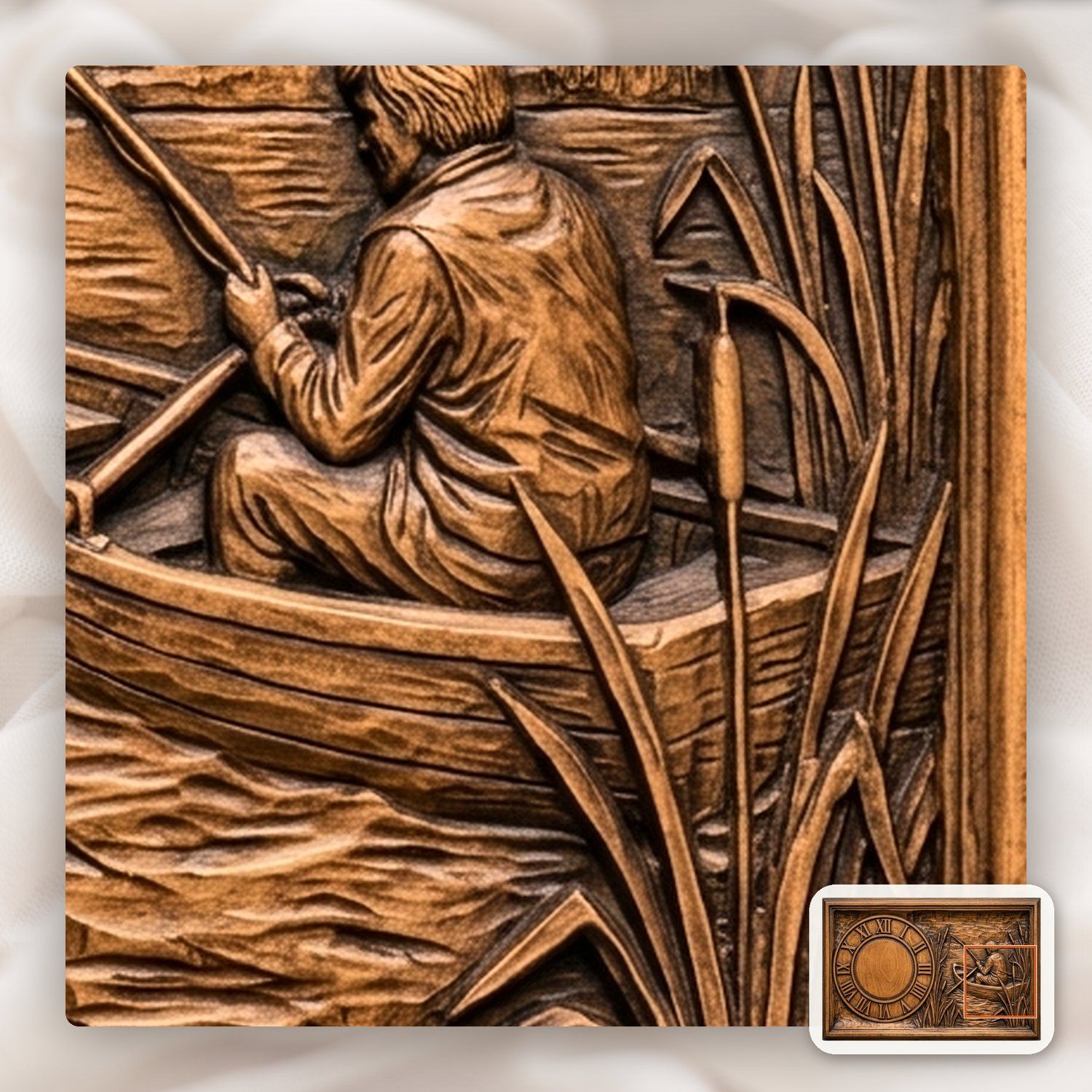 Fisherman Angler Boat Scene Wall Clock CNC Relief STL bas-relief STL — view 12