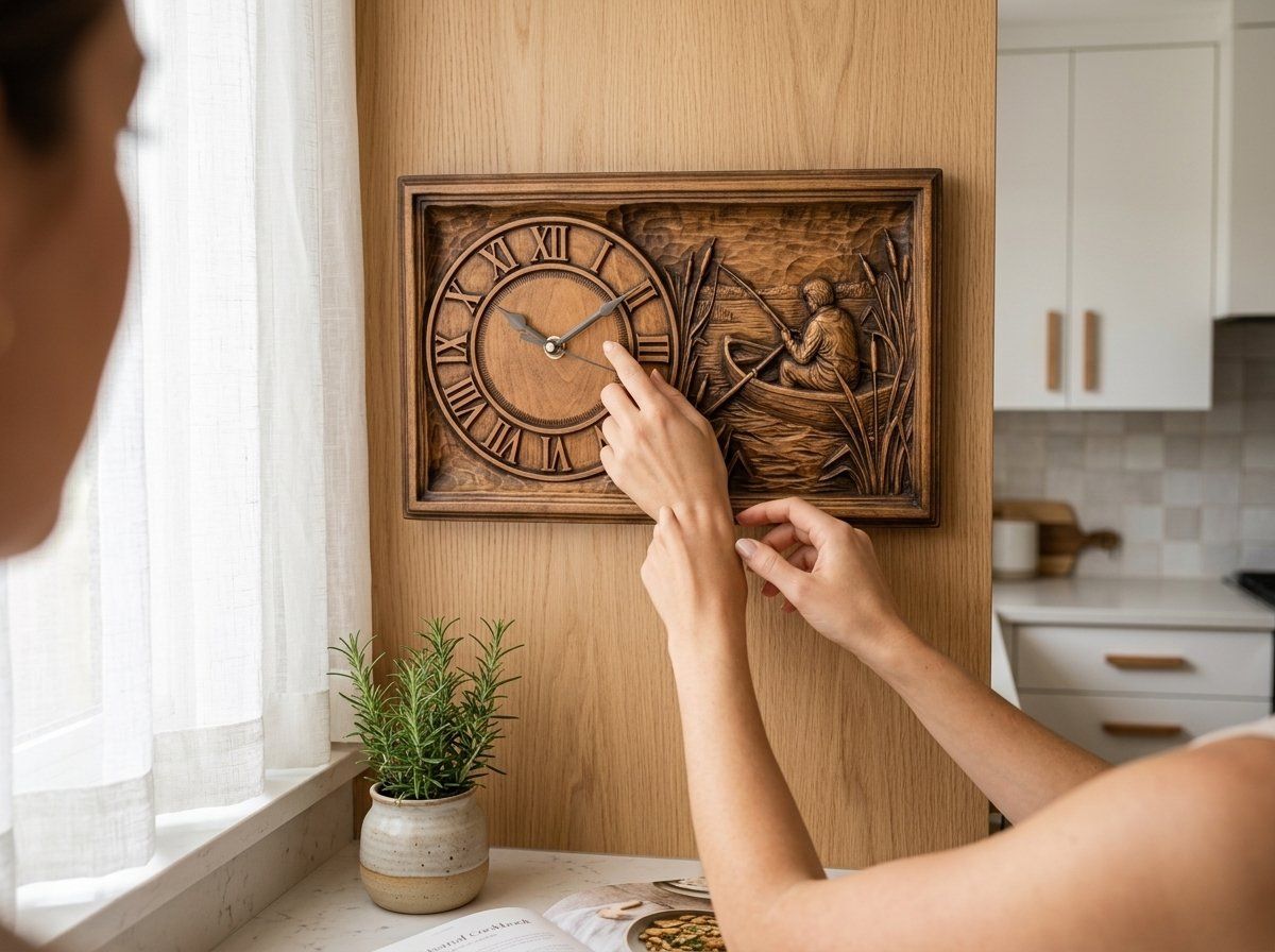 Fisherman Angler Boat Scene Wall Clock CNC Relief STL bas-relief STL — view 13