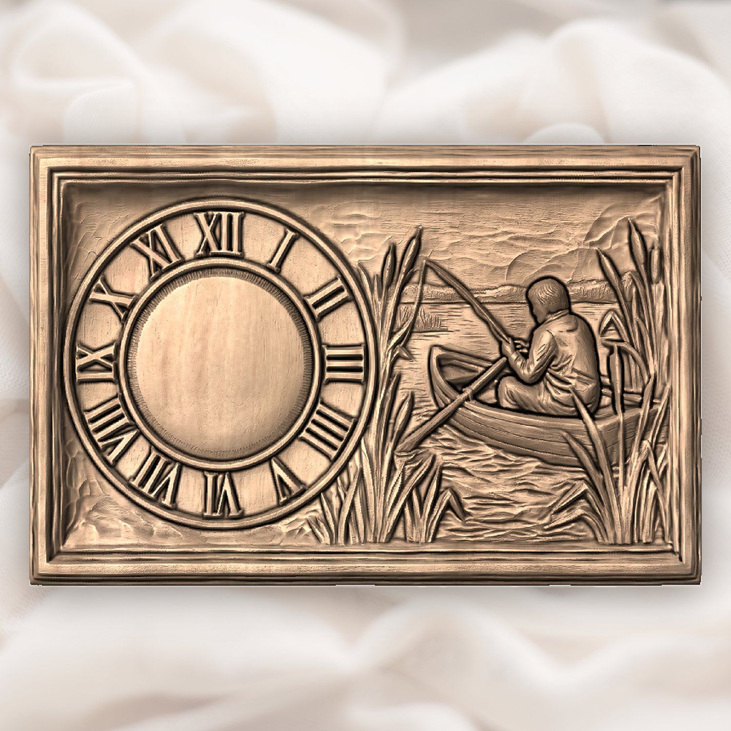 Fisherman Angler Boat Scene Wall Clock CNC Relief STL bas-relief STL — view 5