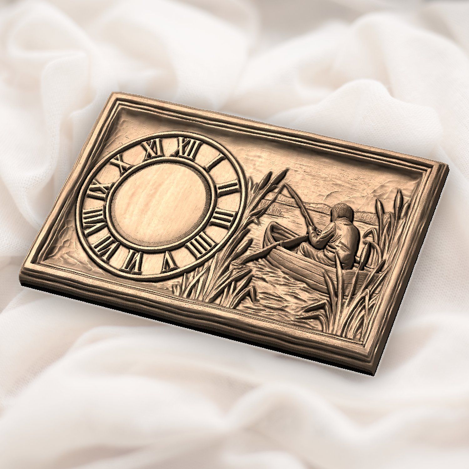 Fisherman Angler Boat Scene Wall Clock CNC Relief STL bas-relief STL — view 6