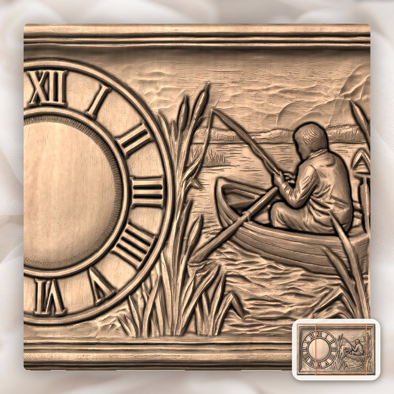 Fisherman Angler Boat Scene Wall Clock CNC Relief STL bas-relief STL — view 7