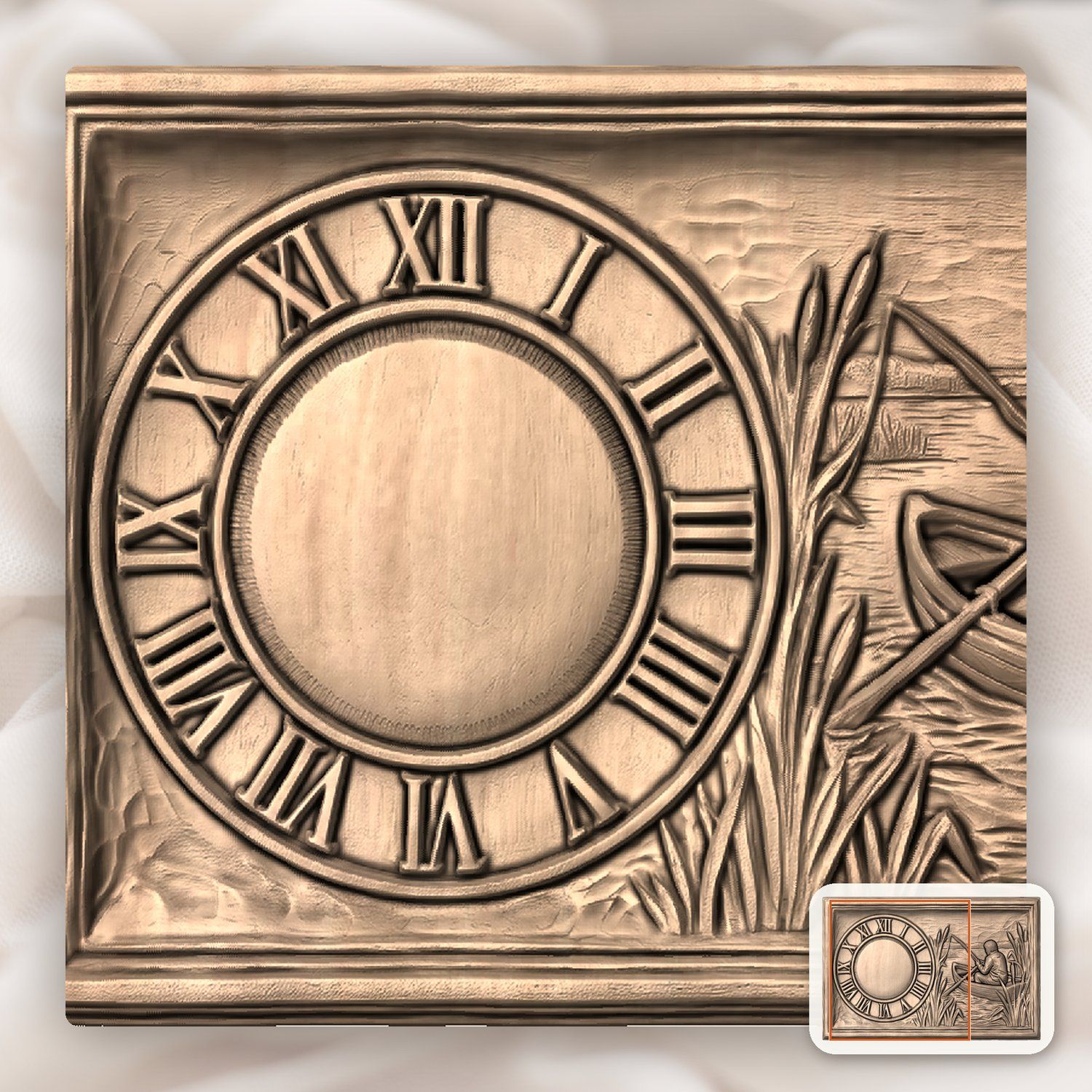 Fisherman Angler Boat Scene Wall Clock CNC Relief STL bas-relief STL — view 8