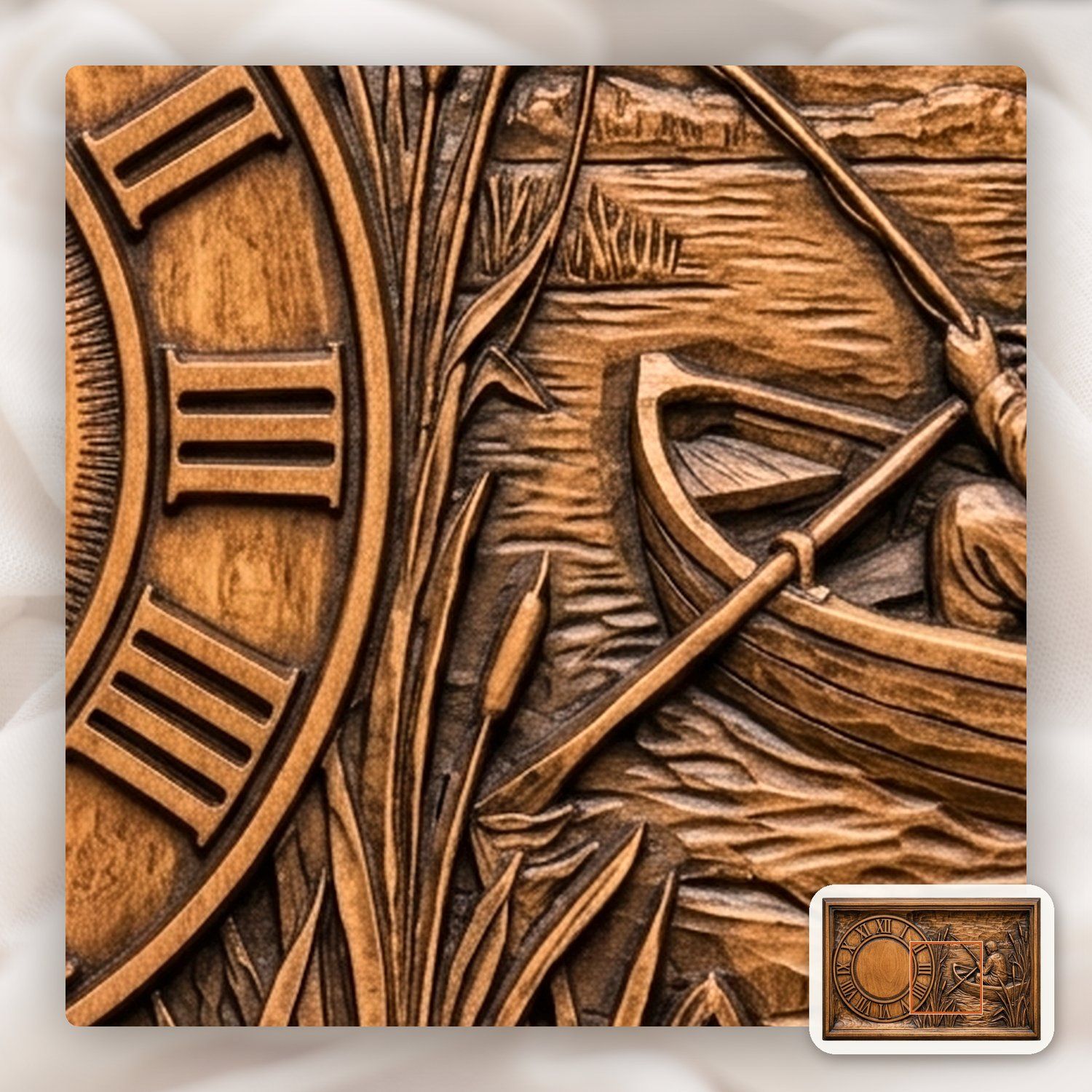 Fisherman Angler Boat Scene Wall Clock CNC Relief STL bas-relief STL — view 11