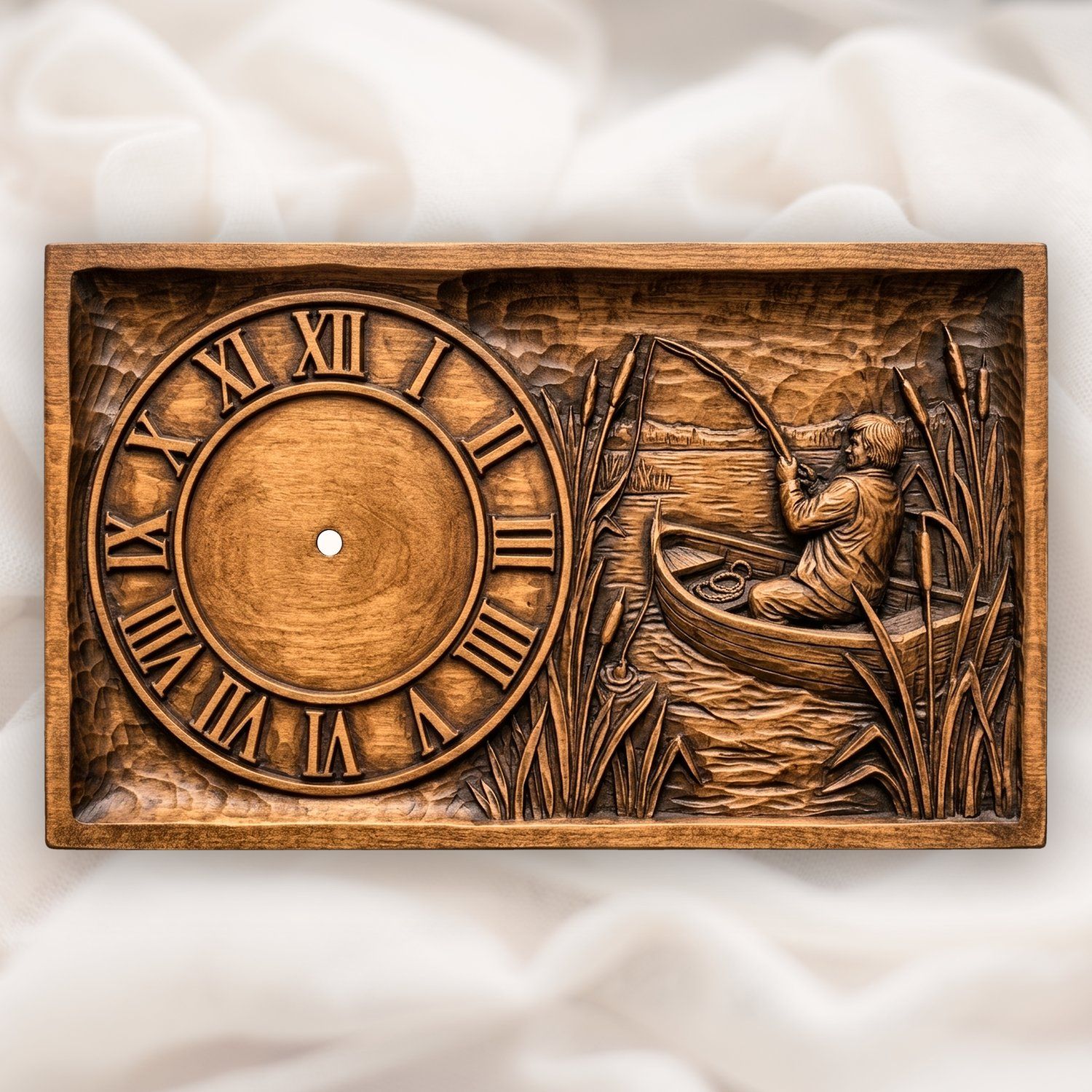 Fisherman Angler Lakeside Boat Wall Clock CNC Relief STL bas-relief STL — view 2