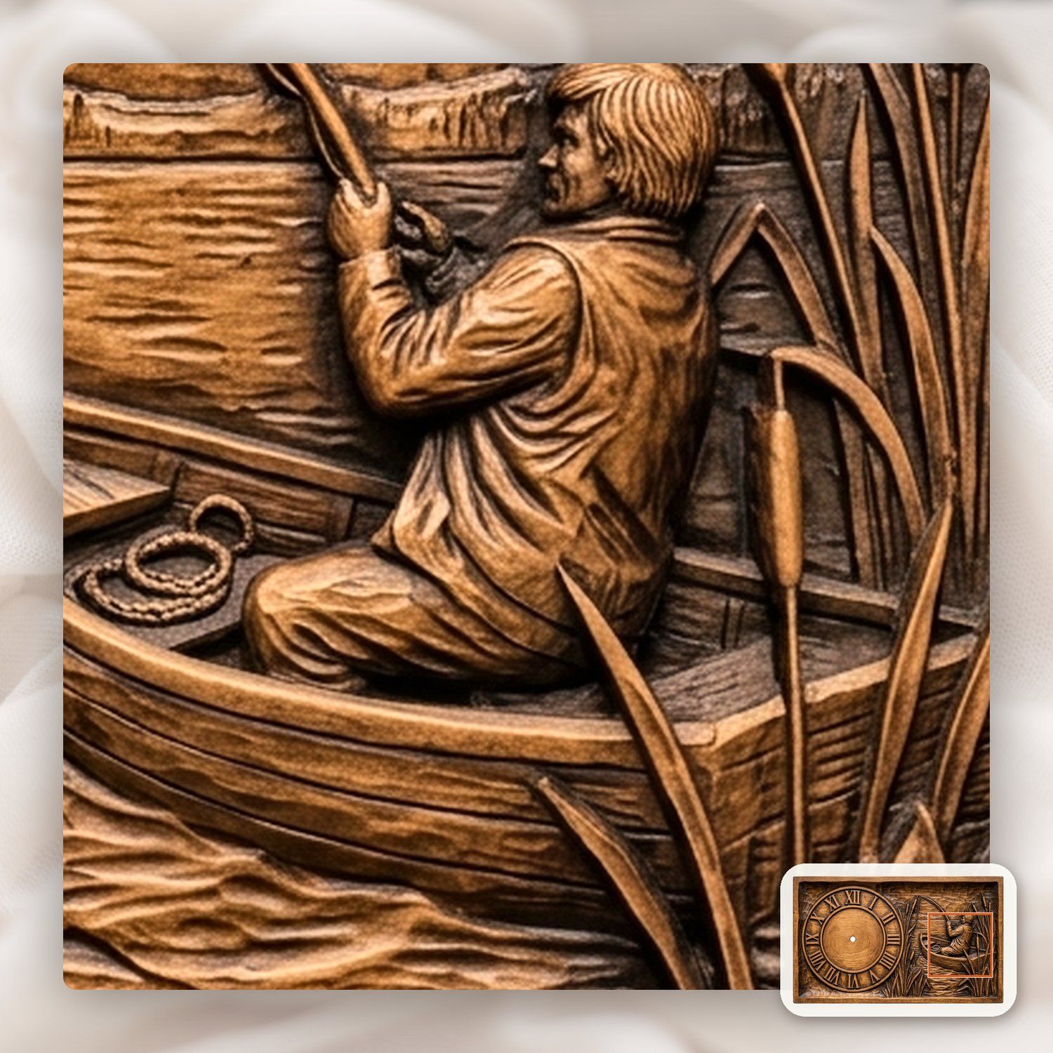 Fisherman Angler Lakeside Boat Wall Clock CNC Relief STL bas-relief STL — view 12