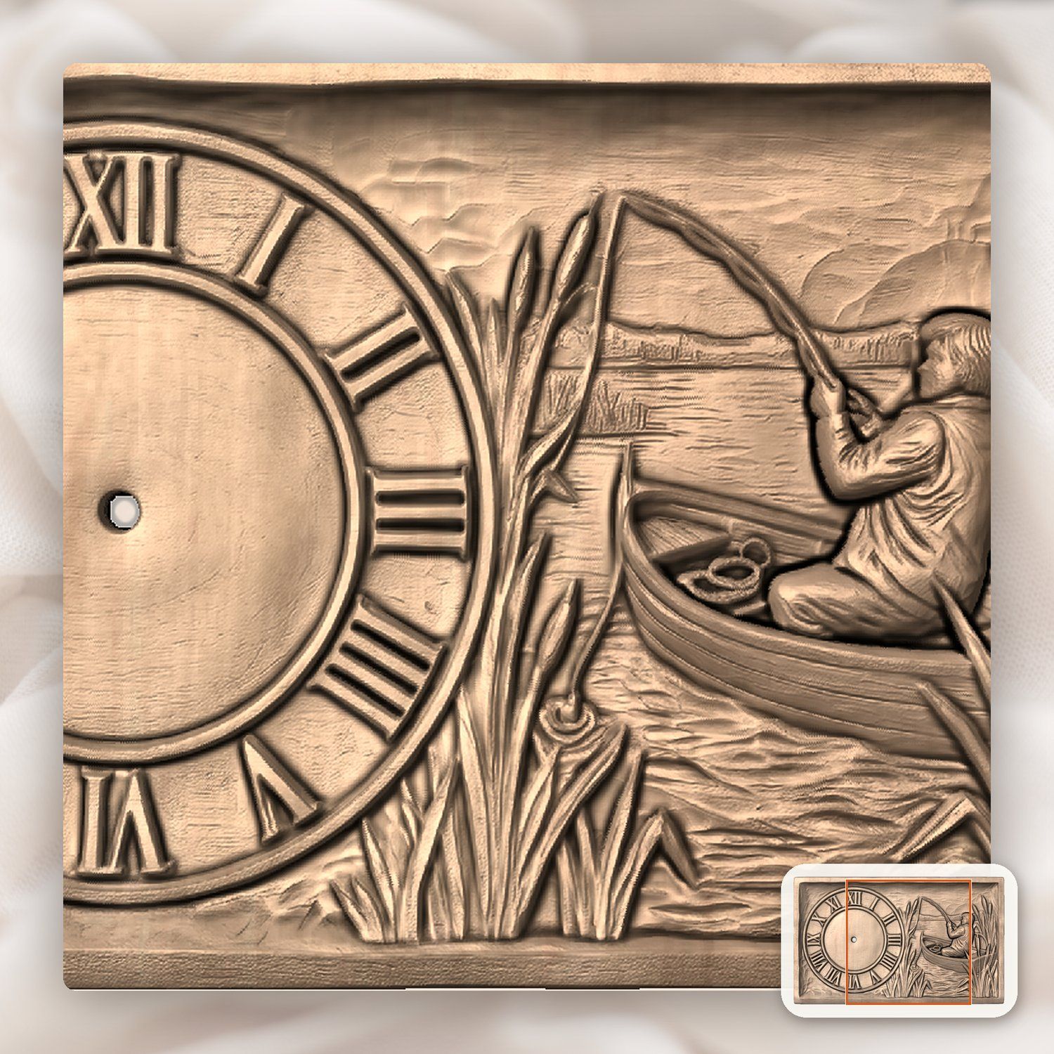 Fisherman Angler Lakeside Boat Wall Clock CNC Relief STL bas-relief STL — view 7