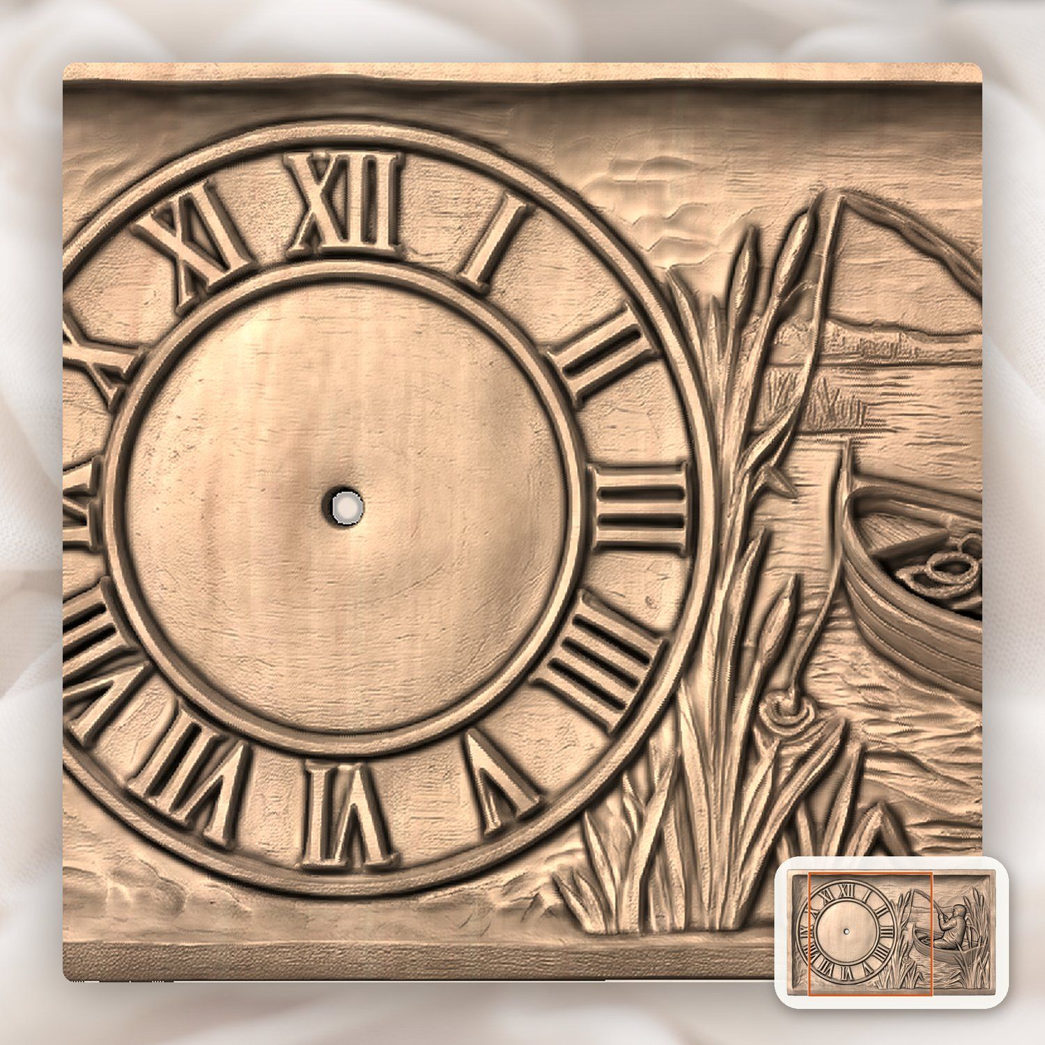 Fisherman Angler Lakeside Boat Wall Clock CNC Relief STL bas-relief STL — view 8