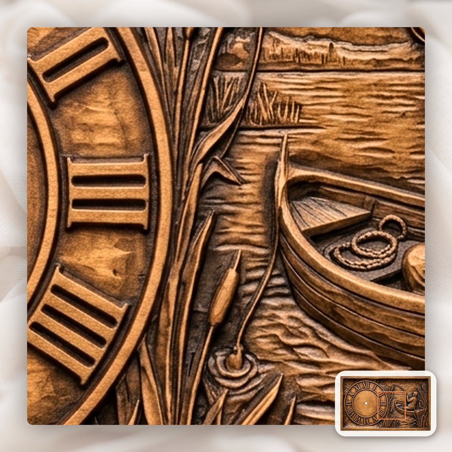 Fisherman Angler Lakeside Boat Wall Clock CNC Relief STL bas-relief STL — view 11